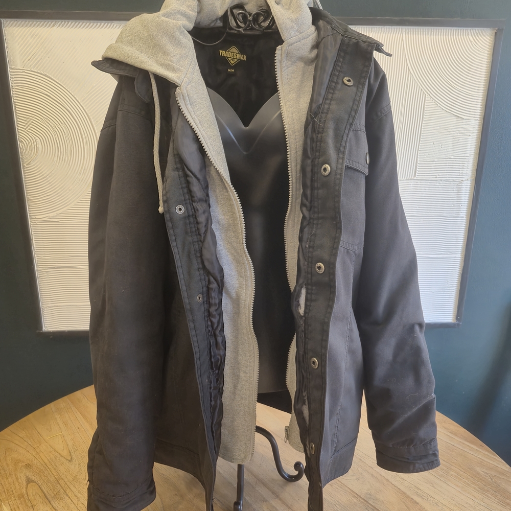 Men's Tactical Black Jacket with Gray Hood